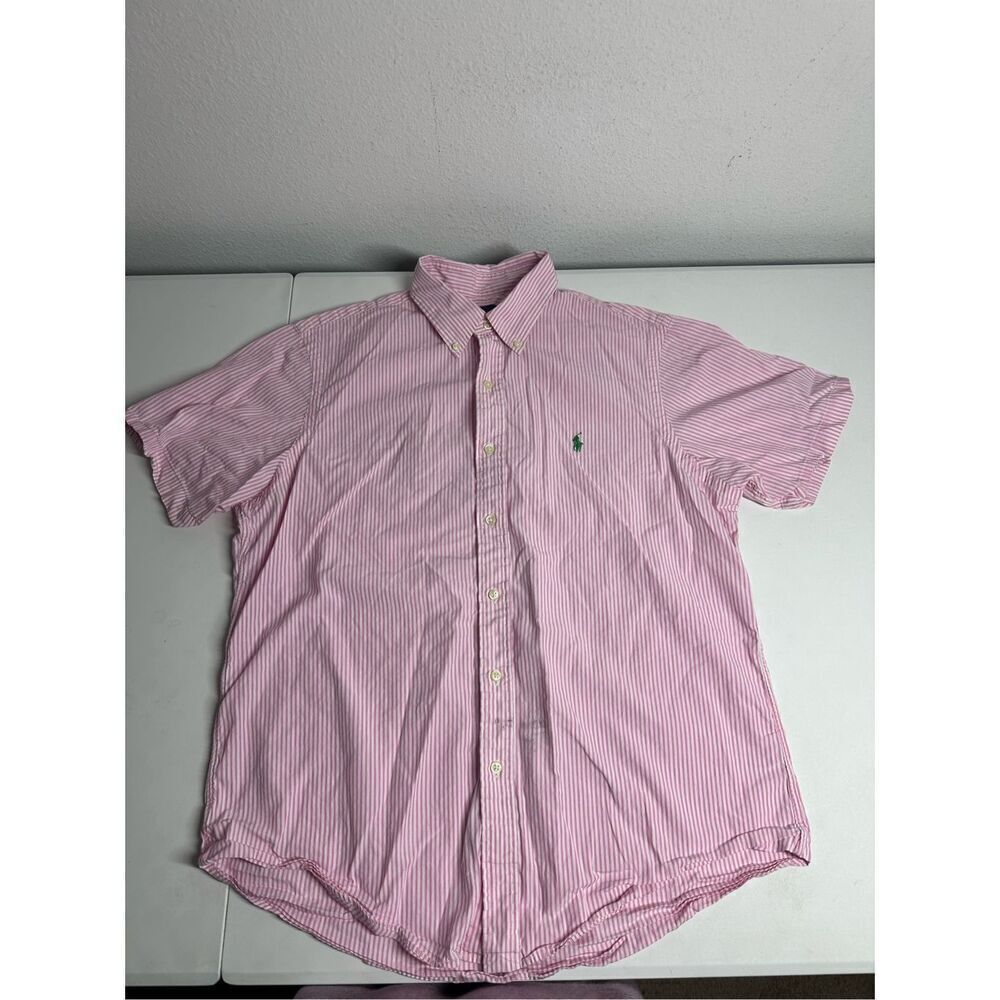 Ralph Lauren RL Pink Stripe Button Shirt Men’s Sz L Cotton Pink White *See Notes